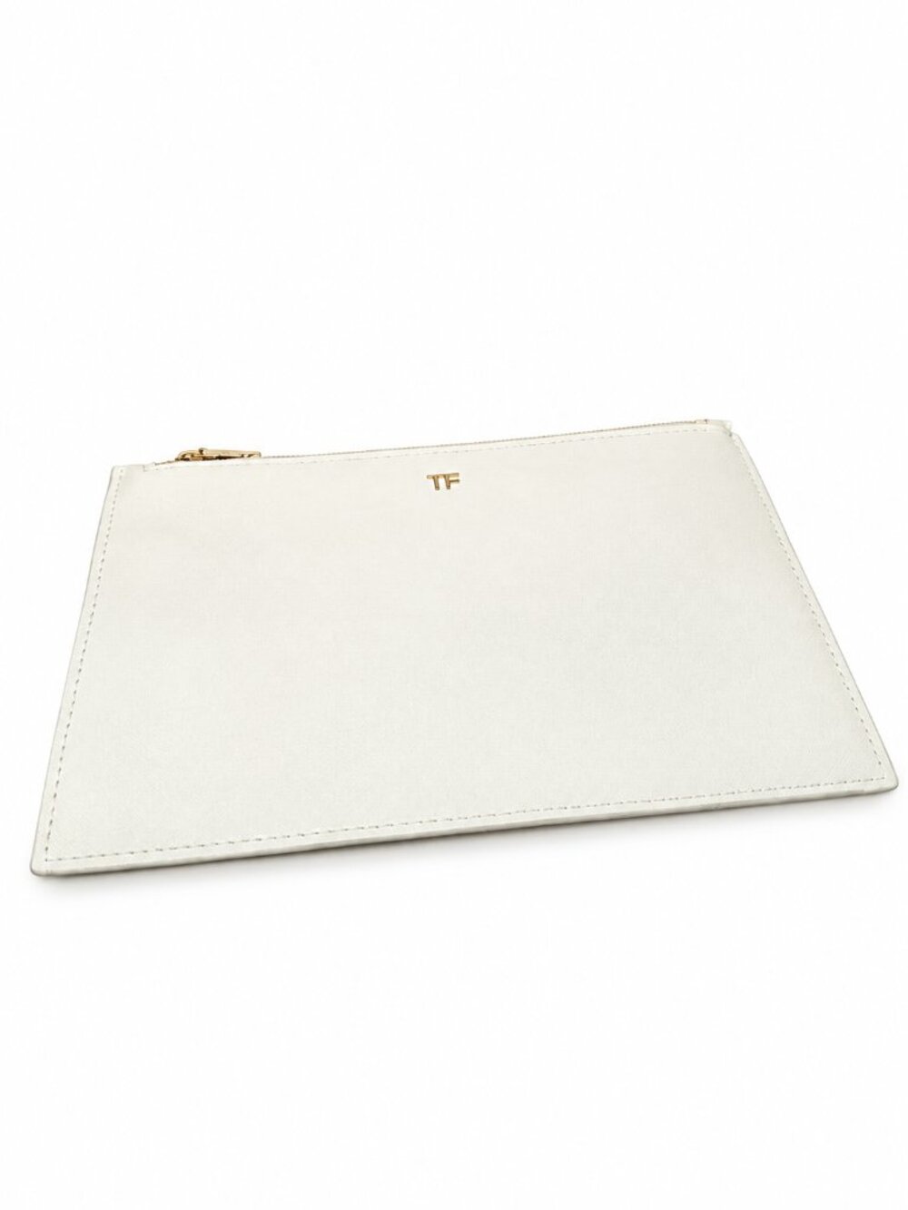 Tom Ford Beauty Off White Faux Leather Cosmetic Pouch Gold TF Logo GWP 0935